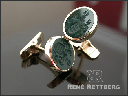 Manschettenkn&ouml;pfe mit Jaspis / Blutjaspis und 750er Gelbgold