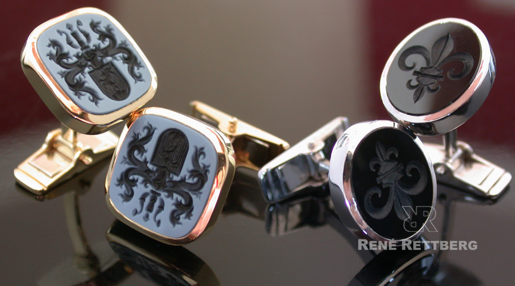 Individuelle Manschettenkn&ouml;pfe mit Monogrammgravur in schwarzem Onyx