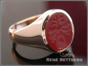Karneol Siegelring mit Wappengravur, Roségold 750 oder 585