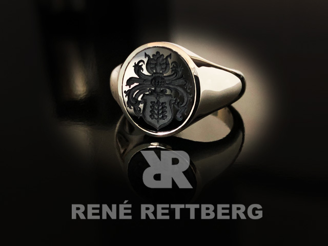 Herren Siegelring Weißgold Onyx mit Familienwappen zum Siegeln